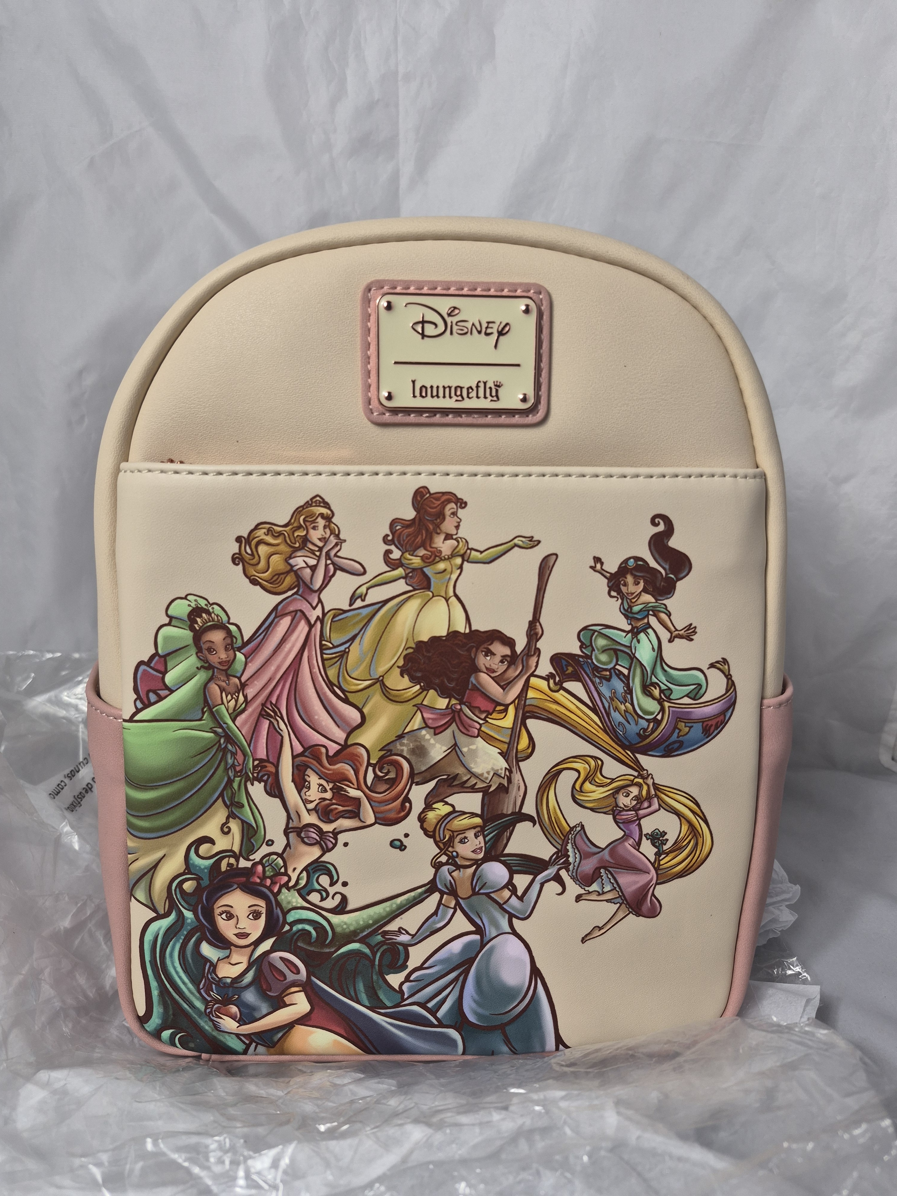 Disney Loungefly Cream & Pink Princesses Ariel Cinderella Tiana Mini Backpack